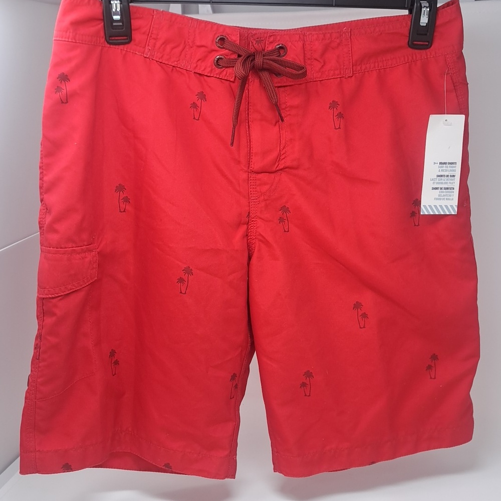 Old Navy Mens Red Palm Tree Print Board Shorts Swim Trunks Medium NWT